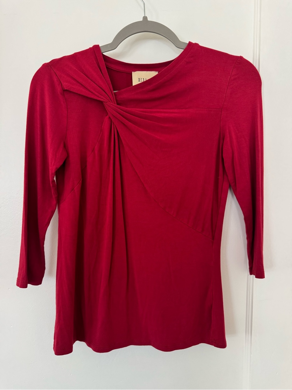 Elie Tahari Red Twist-Detail Long Sleeve Top